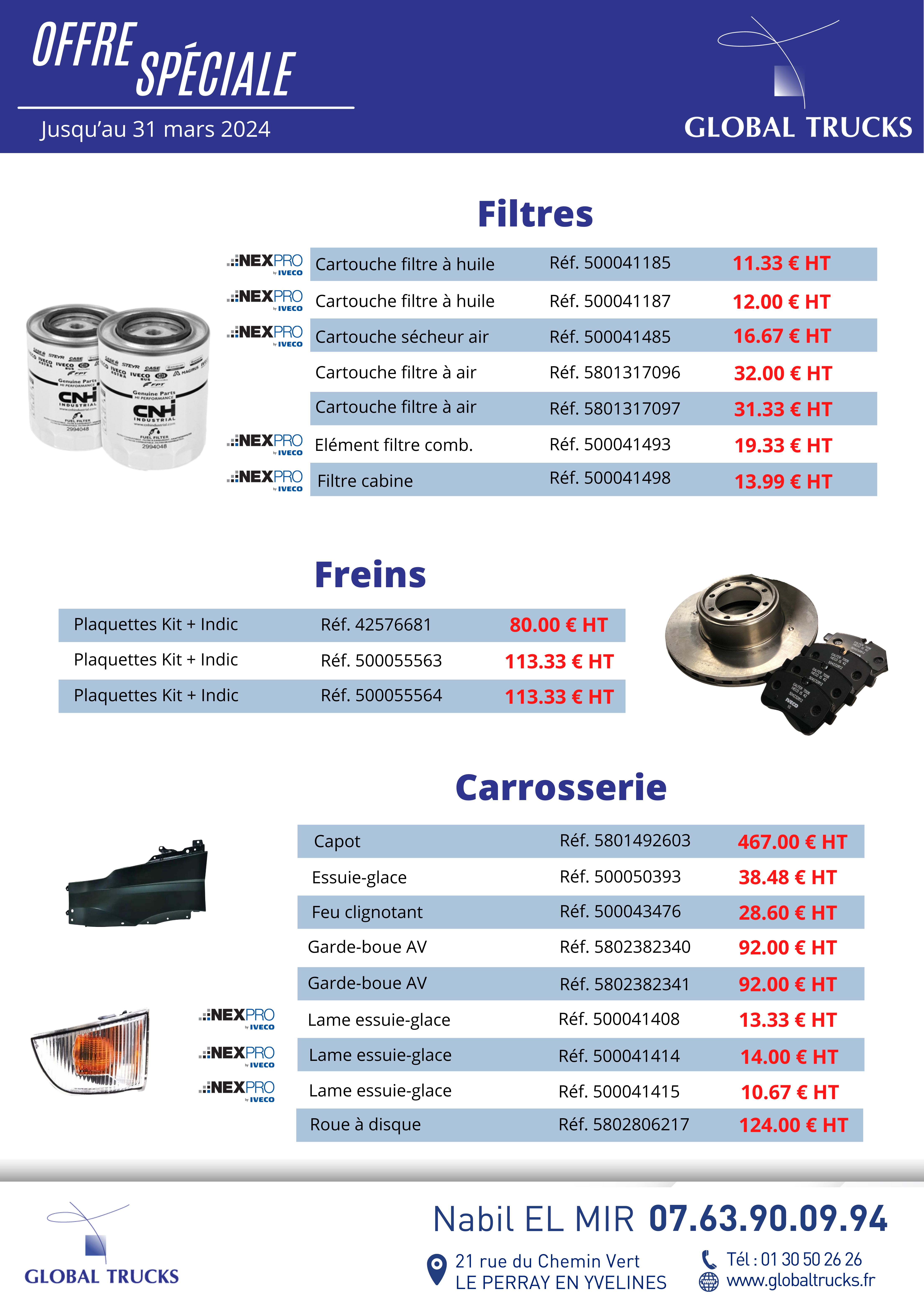 Offre filtres/freins/carrosserie