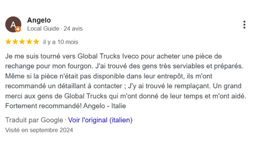 Avis Google Global Trucks IVECO 78 Yvelines