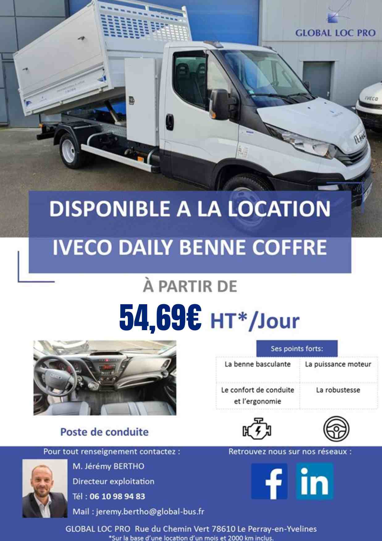 Disponible à la location IVECO benne et coffre