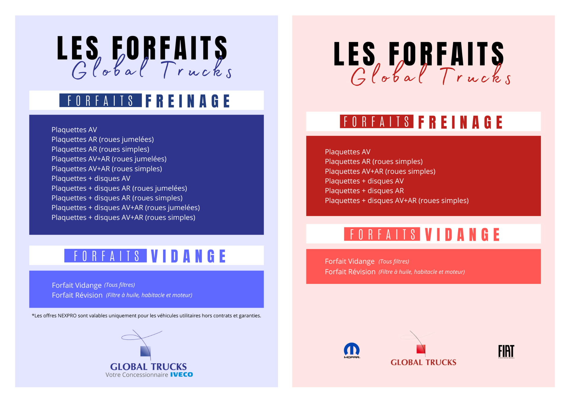 FORFAITS GLOBAL TRUCKS IVECO ET FIAT