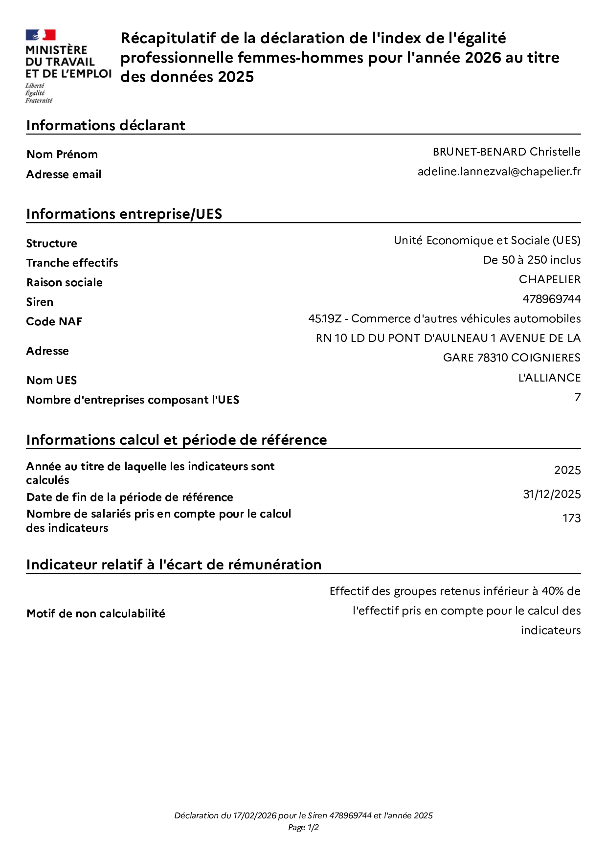 Déclaration égalités hommes femmes